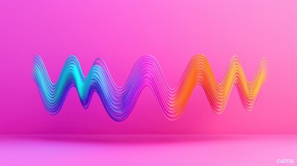 Poster - A vibrant, abstract wave pattern in blue, purple, and orange against a pink background, representing sound or digital art.
