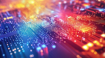 Poster - Abstract Digital Circuit Board with Colorful Lights and Technology Elements Representing Future Innovations in Computer Science and Electronics