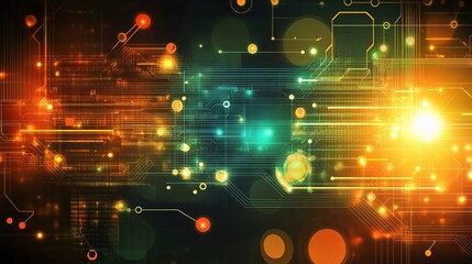 Poster - Abstract Technology Background with Glowing Lights and Circuit Patterns Illustrating Digital Innovation and Connectivity in Modern Computing Environments