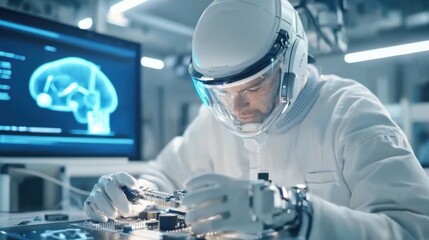 Poster - Astronaut Working on Advanced Technology in Laboratory