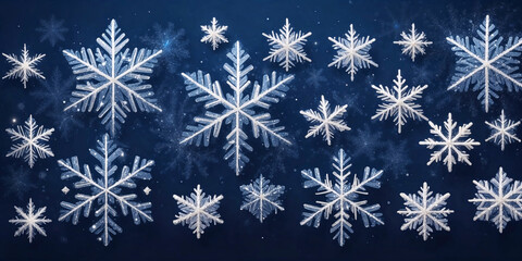 Wall Mural - magical white snowflakes over glitter blue dark background