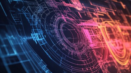 Poster - Abstract Digital Technology Background with Futuristic Circuit Design in Vibrant Colors of Blue and Pink for Modern Industry and Innovation Themes