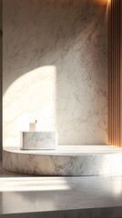 Wall Mural - 19. A high-end marble podium with gentle lighting, leaving an elegant and clean space for a product display.