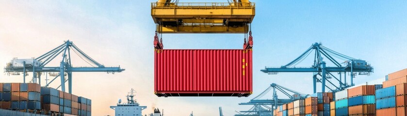 Poster - Efficient cargo logistics operations shipping yard container handling industrial environment aerial view supply chain management