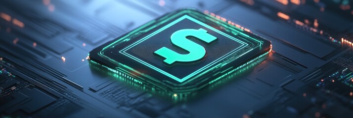 Poster - A digital representation of currency on a circuit board background.