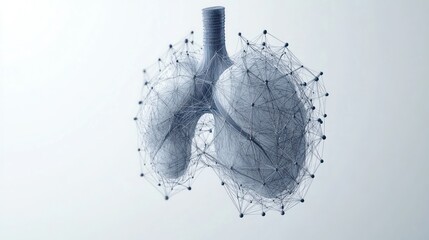 Poster - A digital representation of lungs created with a network of lines and nodes.