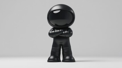 Poster - A black, stylized figure in a helmet stands confidently with arms crossed.