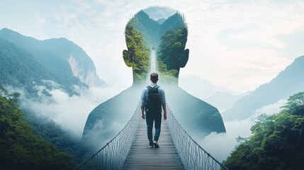 the journey within: a man walks towards a vibrant future, symbolizing personal growth, self-discover