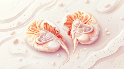 Poster - Two stylized nautilus shells on a soft, abstract background.