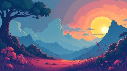 Poster - A mountain range with a river running through it