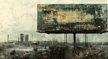 Poster - A weathered billboard stands in a desolate landscape, hinting at forgotten advertisements.