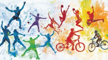 Poster - A vibrant illustration depicting various sports activities with dynamic figures in motion.