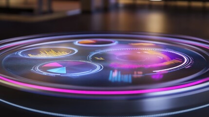 Poster - A futuristic display featuring colorful data visualizations and charts.