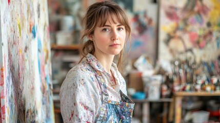 Poster - A young artist in a colorful studio, surrounded by art supplies and creative chaos.