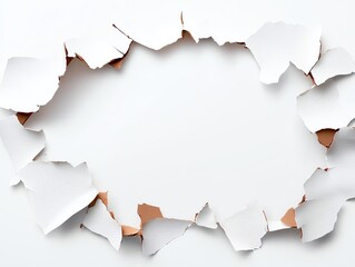 Poster - A dynamic image of torn white paper creating an abstract open space with rough edges. Perfect for visual effects, design projects, and creative backgrounds.