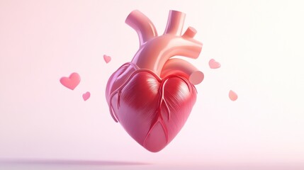 Aufkleber - A 3D-rendered heart surrounded by floating hearts, symbolizing love and emotion.