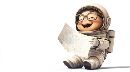 Aufkleber - A cheerful cartoon astronaut reading a map, embodying exploration and adventure.