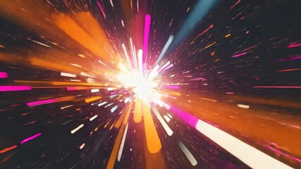 Poster - A dazzling display of colorful, pixelated fireworks erupts from a central point, radiating outward in a chaotic explosion