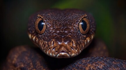 Aufkleber - Close-up of a brown snake showcasing its textured skin and striking eyes.