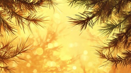 Aufkleber - A warm, golden background framed by pine branches, evoking a serene, natural atmosphere.