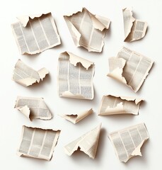 Poster - Abstract composition of torn paper pieces with text on a white background. Ideal for use in design projects, art concepts, and creative layouts.