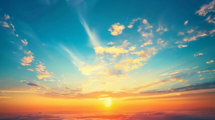 Wall Mural - a vivid sunrise with golden and blue hues illuminating the sky, with wispy clouds creating a stunnin