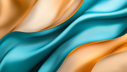 Poster - Abstract flowing waves of vibrant teal and golden hues create a mesmerizing pattern, perfect for backgrounds and artistic designs