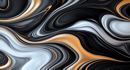 Poster - Abstract fluid art with flowing black, white, and gold swirls. Rich texture and dynamic motion create a mesmerizing visual experience perfect for creative design projects.