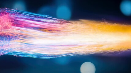Poster - Vivid, flowing fiber optic lights in blue, pink, and yellow hues, creating an abstract sense of motion and digital energy.