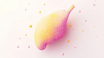 Poster - A stylized, geometric illustration of a fruit resembling a lemon, set against a soft background.