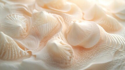 Poster - A close-up view of delicate, textured seashells arranged in a soft, natural setting.