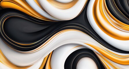 Poster - Abstract swirl pattern with black, white, and yellow colors creating a dynamic, fluid design. Perfect for artistic backgrounds and creative projects seeking modern aesthetics.