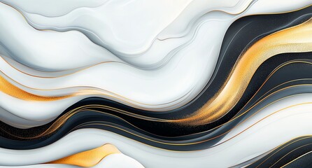 Poster - Abstract waves of white, black, and gold create a flowing, dynamic pattern. Perfect for backgrounds or artistic projects. The smooth lines and elegant colors blend seamlessly.
