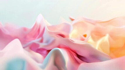 Poster - Gentle, flowing waves of pastel fabric in soft pink, peach, and cream hues, creating a dreamy, elegant abstract texture.