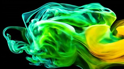 Poster - Vibrant green and yellow smoke swirls against a dark background, creating a dynamic and abstract visual effect.