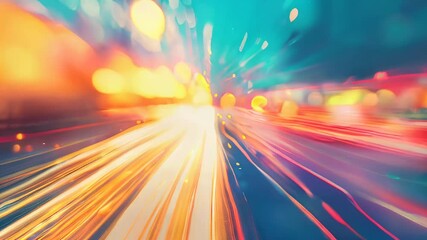 Poster - Dynamic light trails and bokeh lights in vivid colors, capturing a sense of motion and energy in a vibrant urban scene.