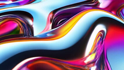 Poster - Abstract, colorful liquid metal with smooth, reflective waves in rainbow hues, creating a futuristic and captivating visual effect.
