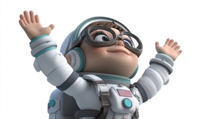 Aufkleber - A cheerful cartoon character in an astronaut suit with glasses, celebrating space exploration.