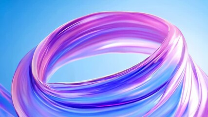Poster - A twisting ribbon in vibrant shades of purple and pink, forming a fluid loop against a bright blue background, evoking motion.