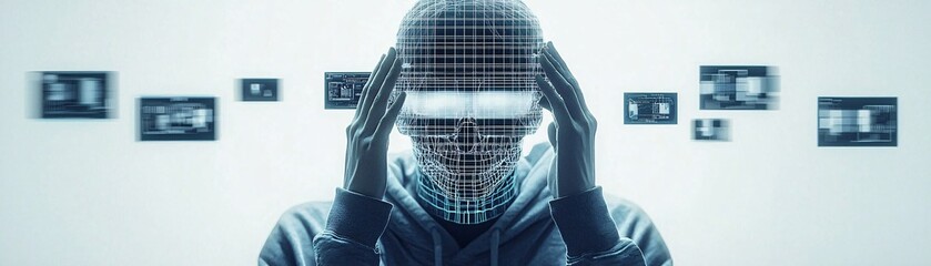 Poster - cyberbullying + privacy + psychology, conceptual art showing layers of consciousness protecting sensitive data