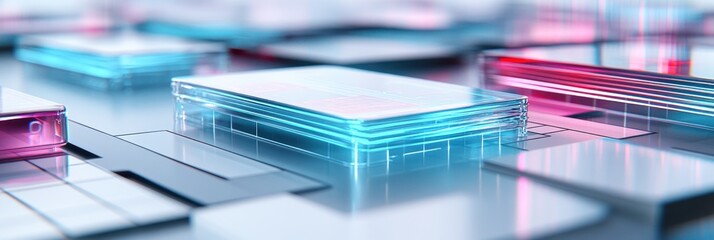 Aufkleber - Abstract representation of transparent digital storage devices on a reflective surface.