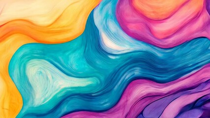 Poster - Flowing pattern of colorful, abstract paint swirls in warm and cool tones, creating a vibrant and artistic background.