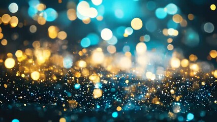 Poster - Glittering bokeh lights in blue and gold hues, creating a festive, dreamy, and magical atmosphere.