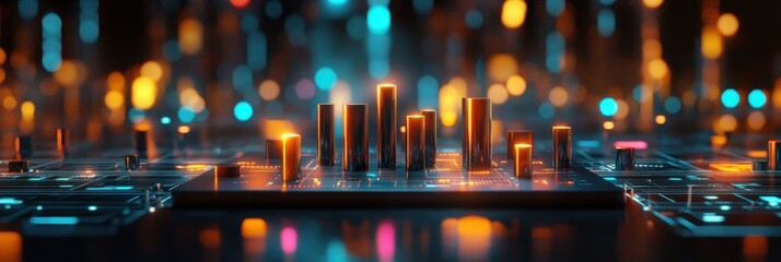 Poster - A futuristic digital landscape featuring illuminated circuit elements and data visualization.