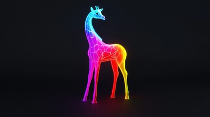 Poster - A vibrant, neon-colored giraffe sculpture set against a dark background.