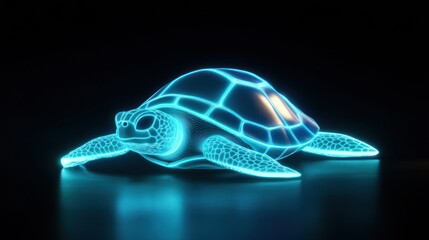 Poster - A glowing, stylized turtle rendered in blue light against a dark background.