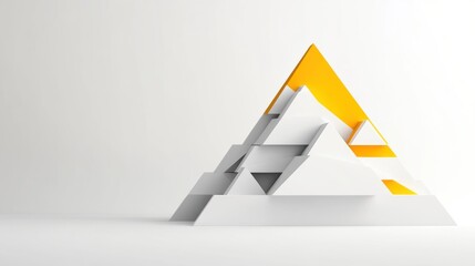 Aufkleber - A modern geometric sculpture featuring layered white and yellow triangular shapes.
