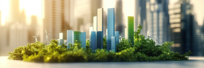 Aufkleber - A futuristic cityscape with green elements, symbolizing sustainable urban development.
