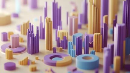 Poster - Abstract 3D data visualization with colorful geometric shapes and bars.