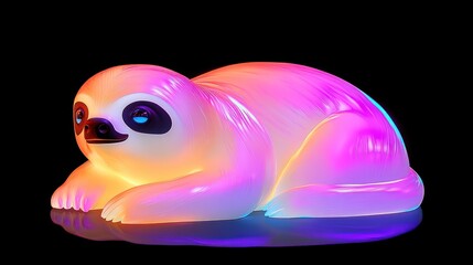 Fototapete - A glowing, colorful sloth figure, designed as a decorative or whimsical item.